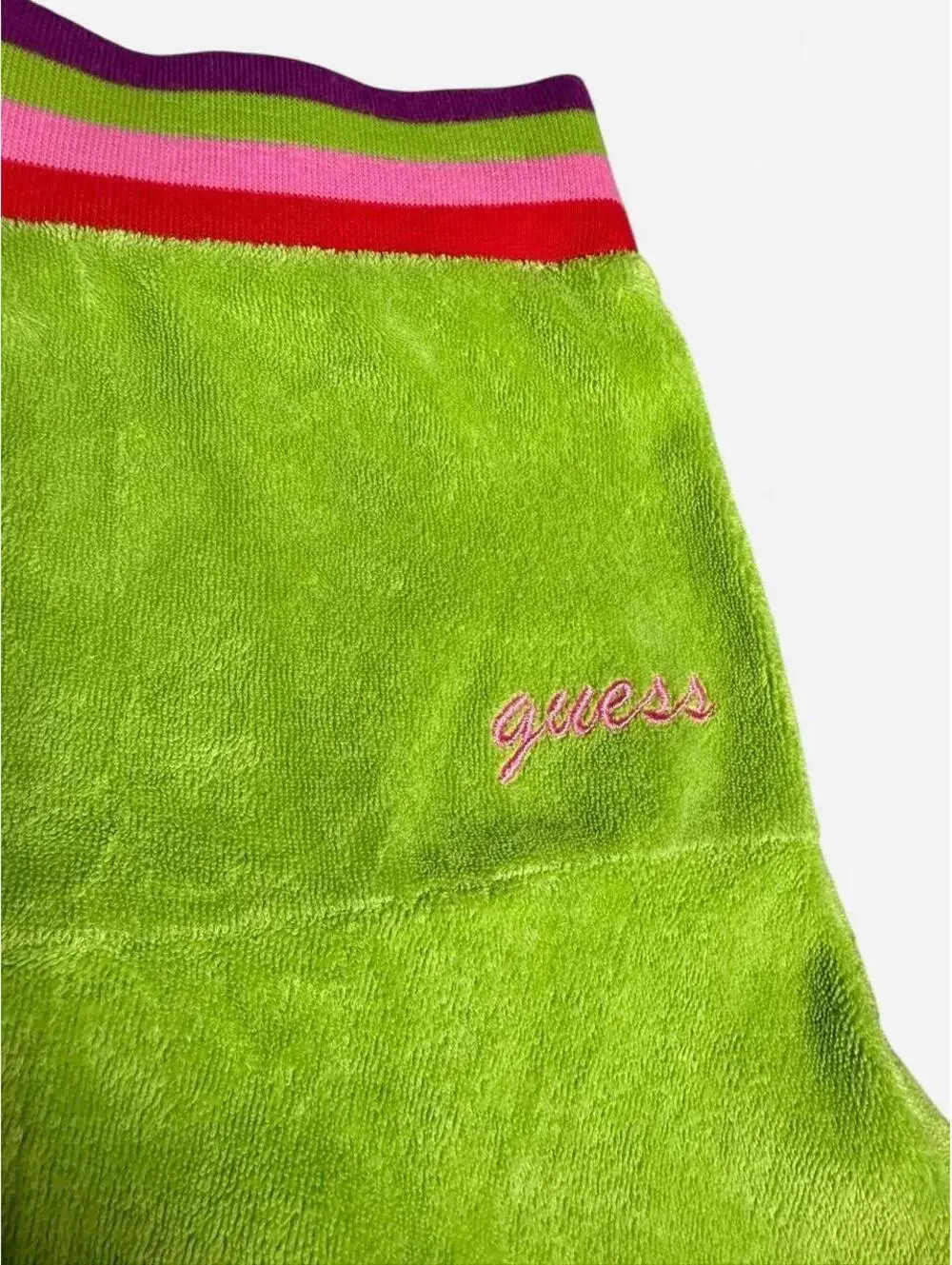 Rare Y2K Guess Jeans Girls Medium 7/8 Neon Lime Terry Mini Skirt